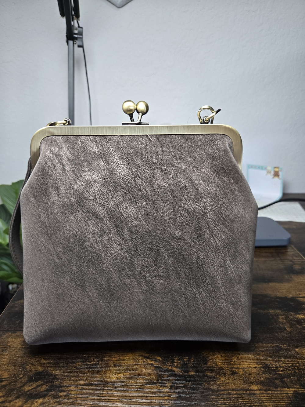 Textured Metallic Gray Kiss-Lock Clutch
